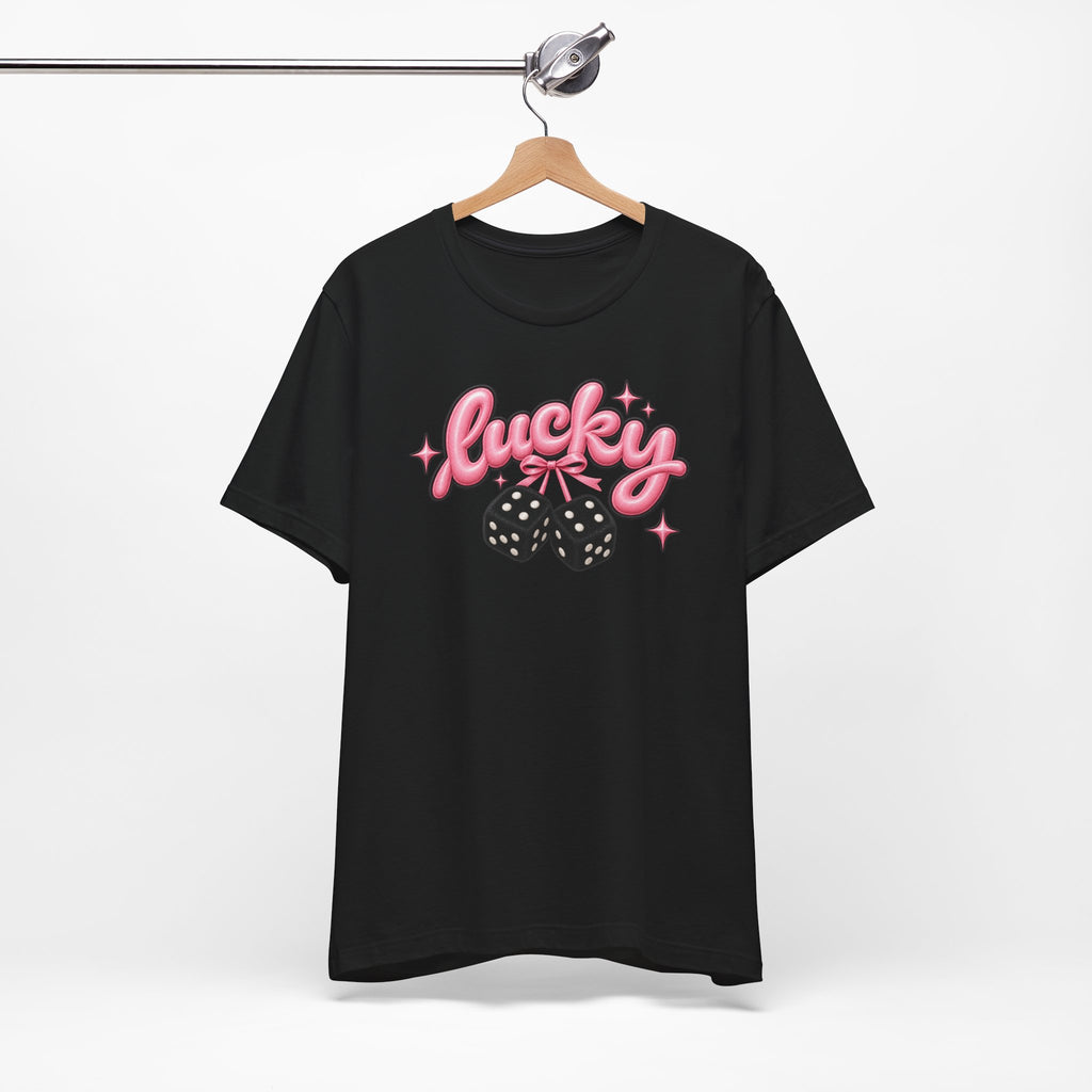 Lucky Dice Tee — Pink Retro "Lucky" Graphic T-Shirt