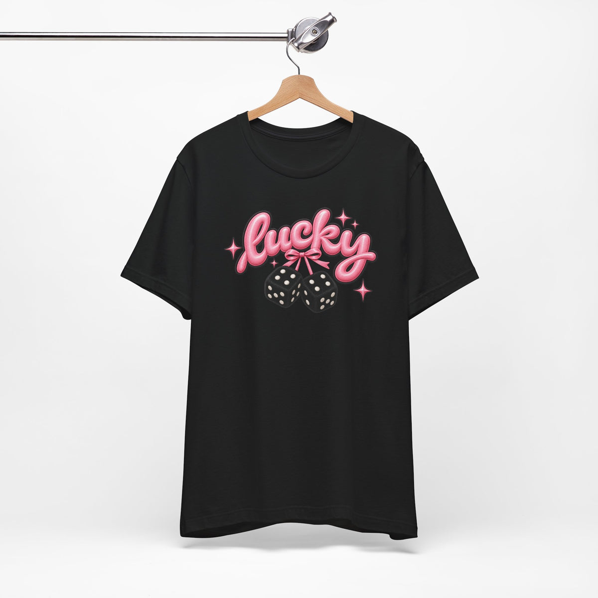 Lucky Dice Tee — Pink Retro "Lucky" Graphic T-Shirt