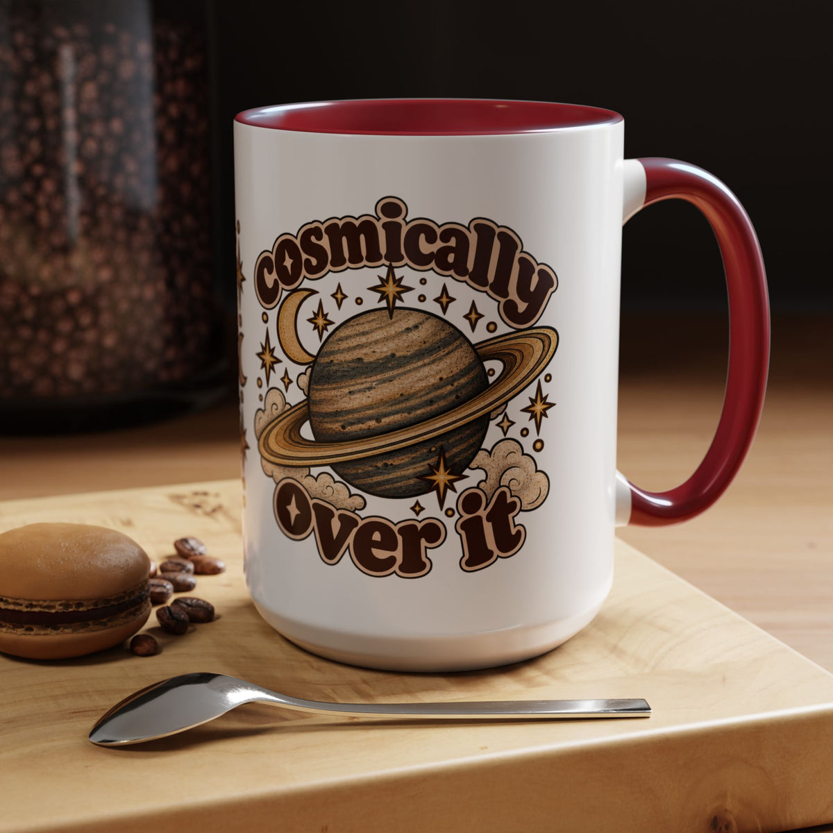 Cosmically Over It Mug — Retro Planet Celestial Ceramic Coffee Mug