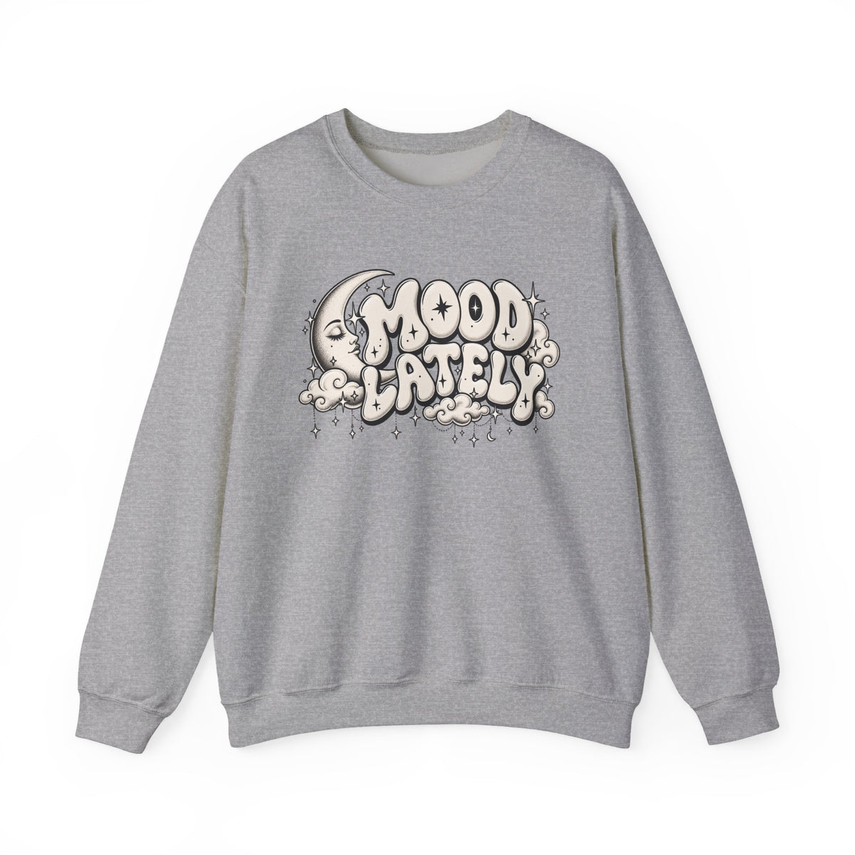 Crewneck Sweatshirt — 'Mood Lately' Retro Moon Graphic