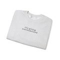 Crewneck Sweatshirt — "it's giving overstimulated" Minimal Text Casual Pullover