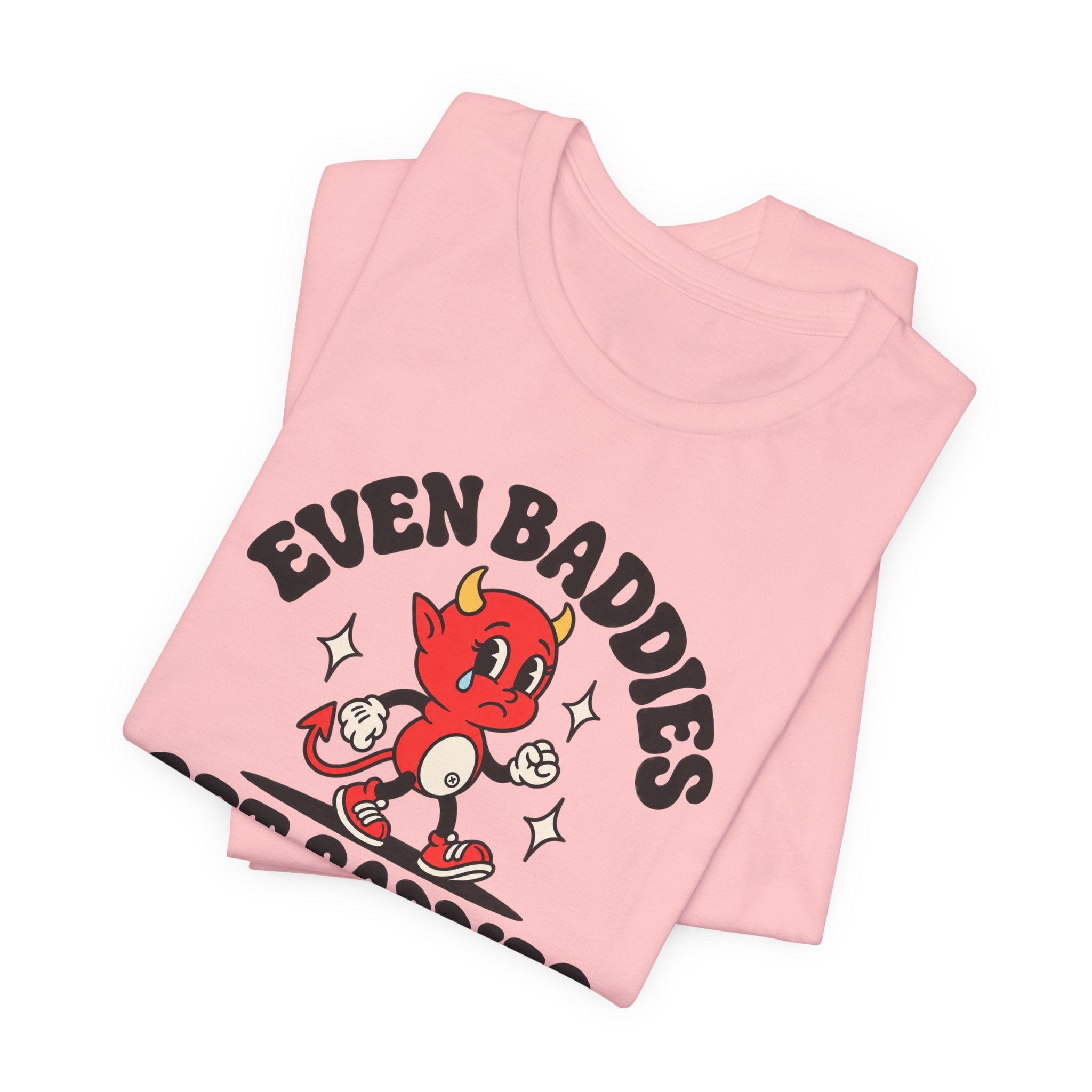 Graphic Tee — "Even Baddies Get Saddles" Cute Devil Skate T-Shirt