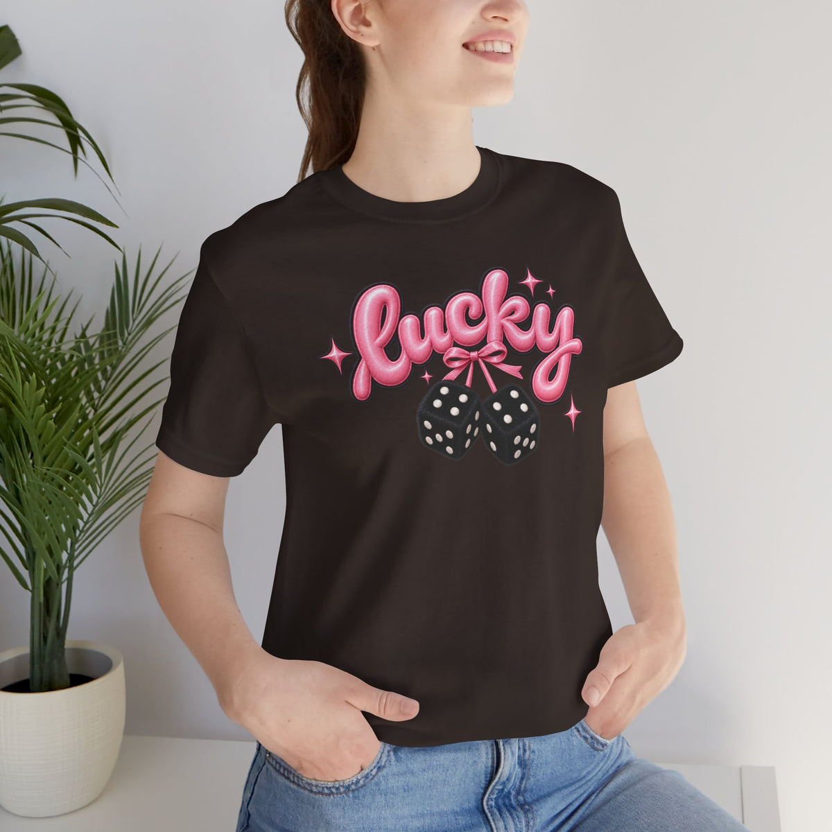Lucky Dice Tee — Pink Retro "Lucky" Graphic T-Shirt