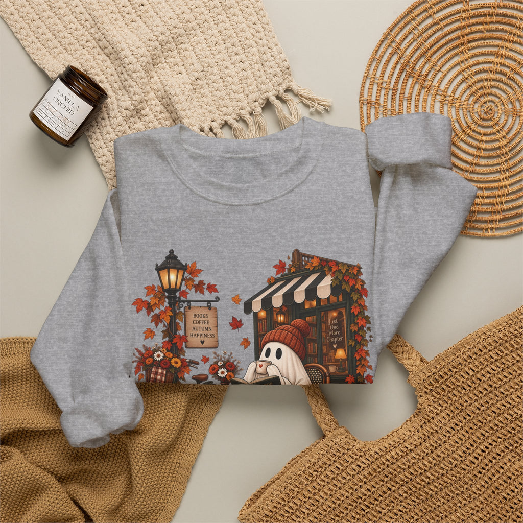 Autumn Ghost Café Sweatshirt — Cozy Fall Pumpkin Patch Crewneck
