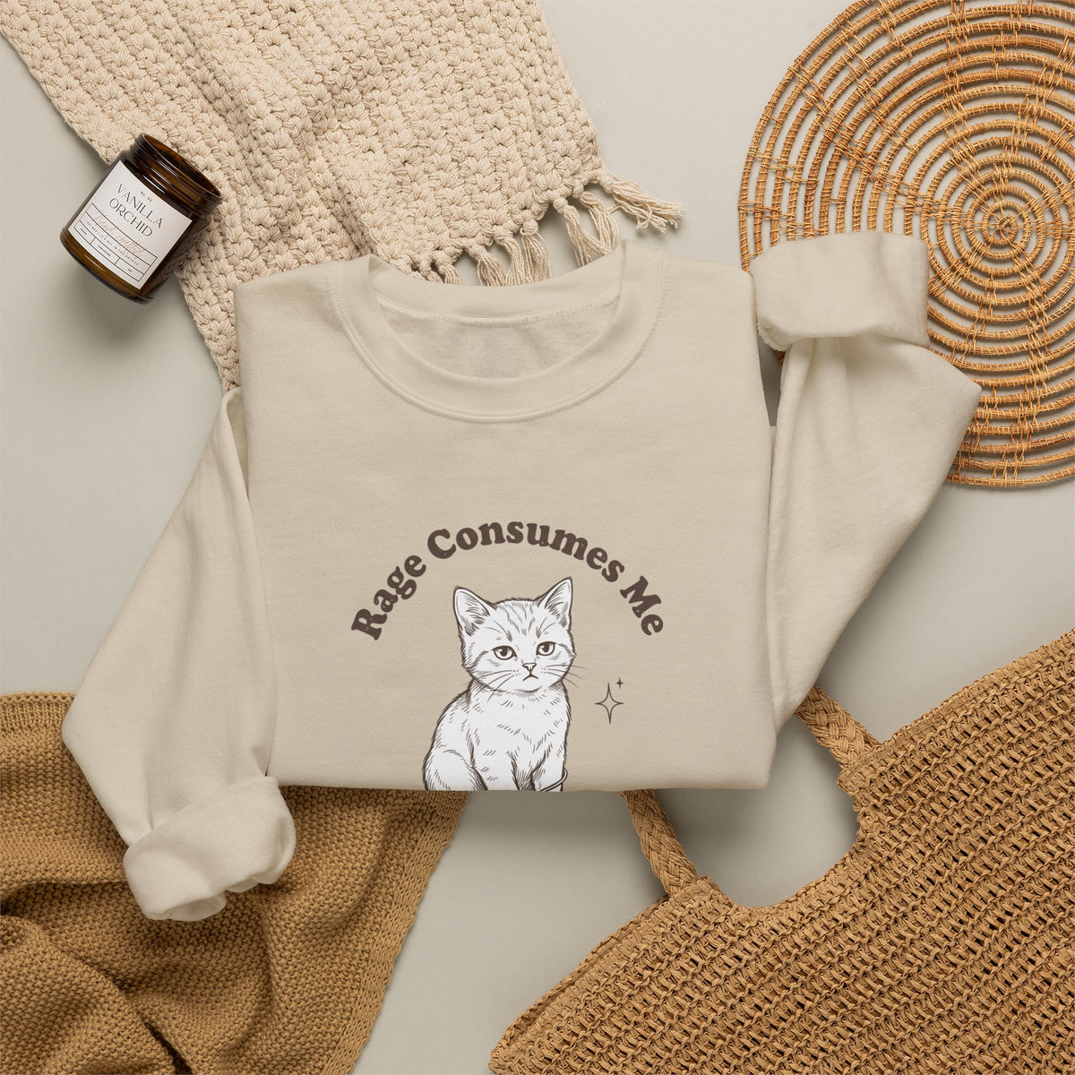 Rage Consumes Me kitten sweatshirt | vintage minimalist cat, ironic emotion