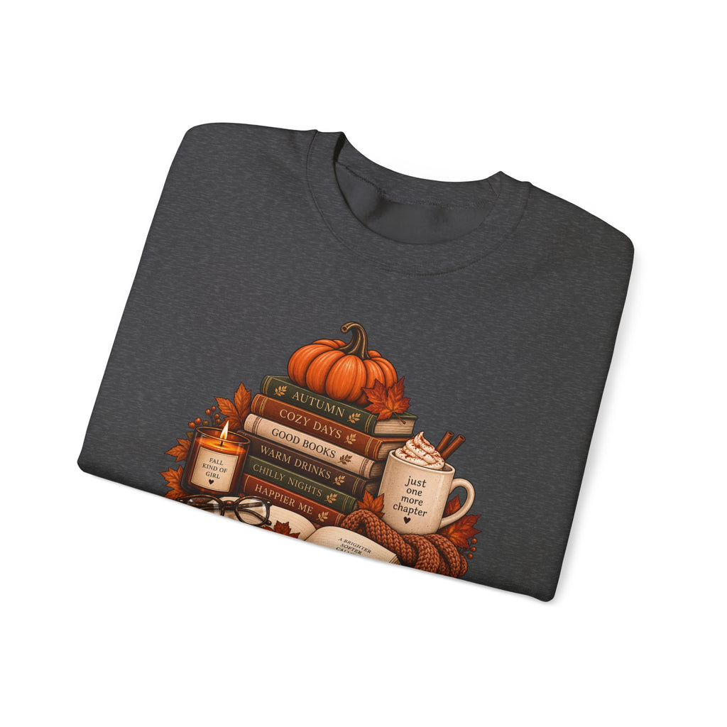 Fall Bookstack Crewneck Sweatshirt — Cozy Pumpkin Reading Vibes