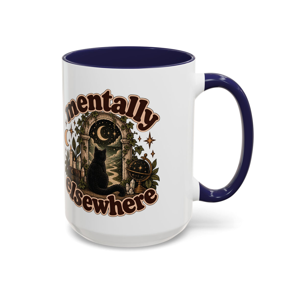 Mentally Elsewhere Mug — Black Cat Celestial Ceramic Coffee Mug