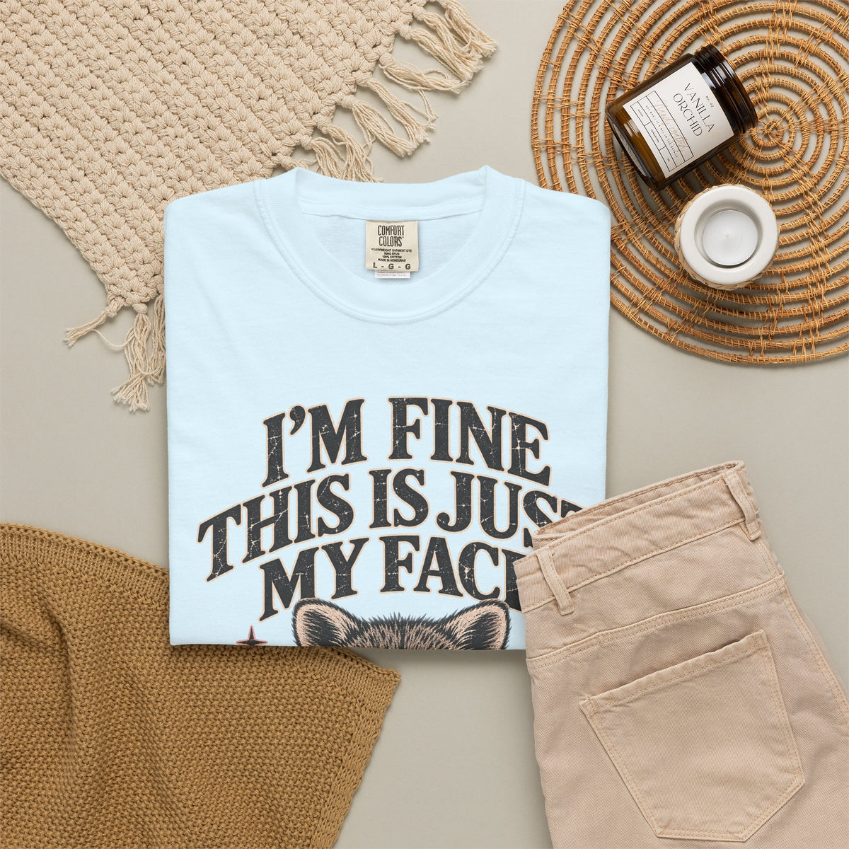 I'm Fine This Is Just My Face Tee — Funny Raccoon Graphic T-Shirt