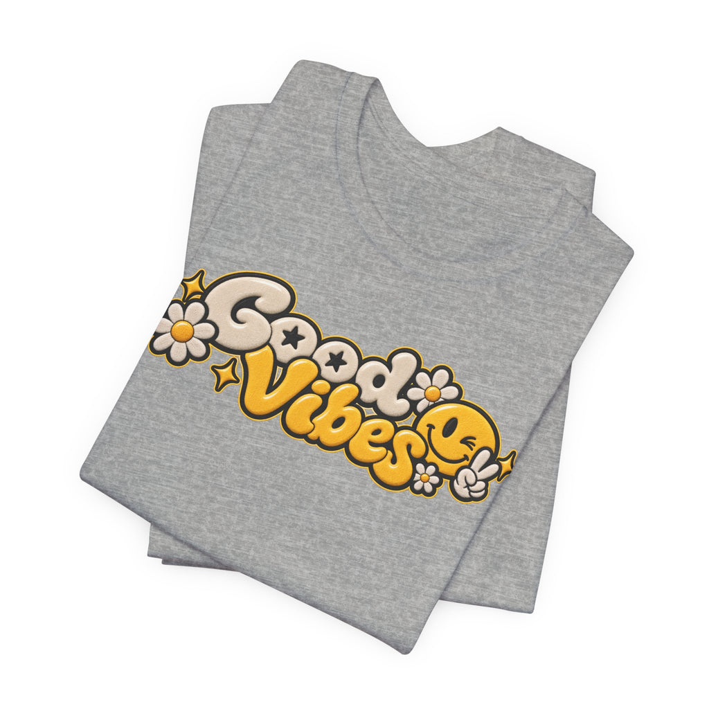 Good Vibes Retro Tee — Smiley Flower Graphic T-Shirt