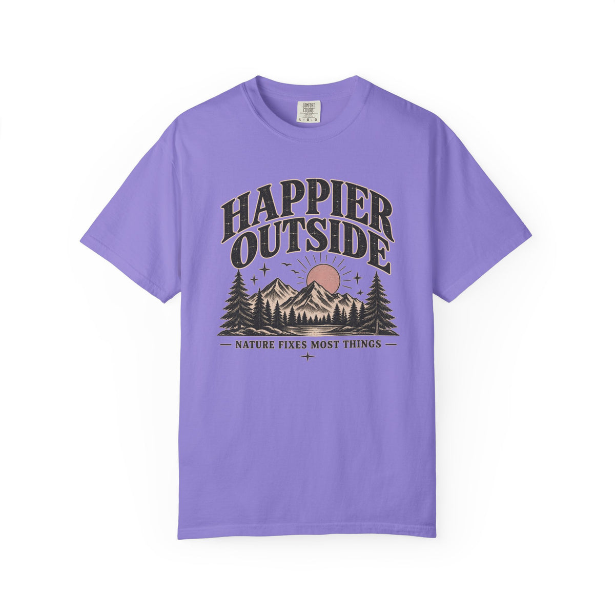 Happier Outside Tee — Nature Lover Graphic Garment-Dyed T-Shirt