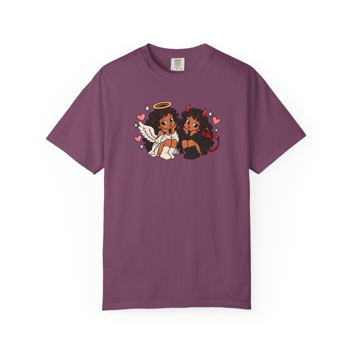 Angel and Devil Cute Graphic Tee — Kawaii Couple Illustration T-Shirt