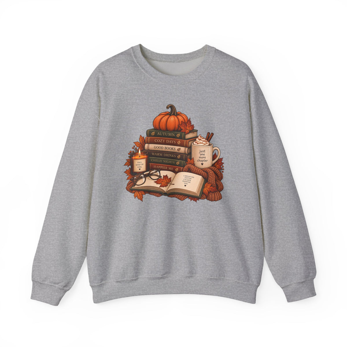 Fall Bookstack Crewneck Sweatshirt — Cozy Pumpkin Reading Vibes