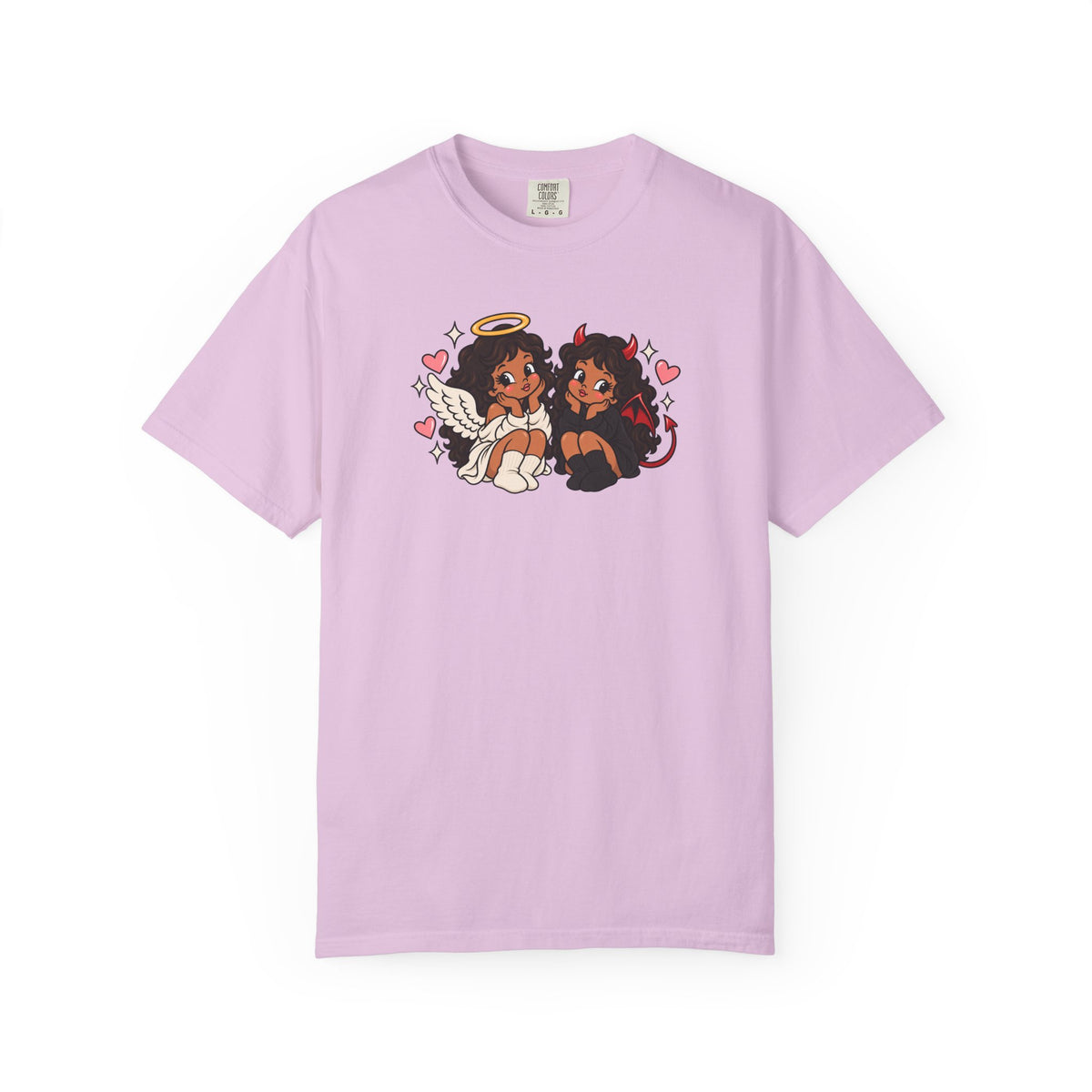 Angel and Devil Cute Graphic Tee — Kawaii Couple Illustration T-Shirt