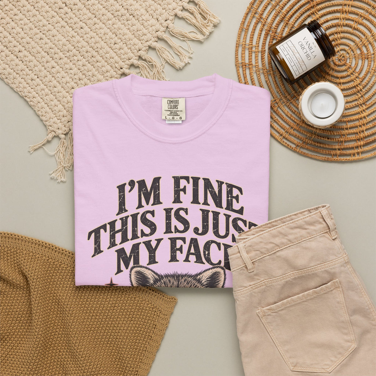 I'm Fine This Is Just My Face Tee — Funny Raccoon Graphic T-Shirt