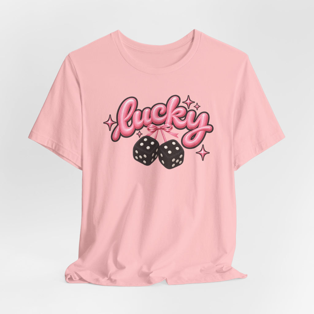 Lucky Dice Tee — Pink Retro "Lucky" Graphic T-Shirt