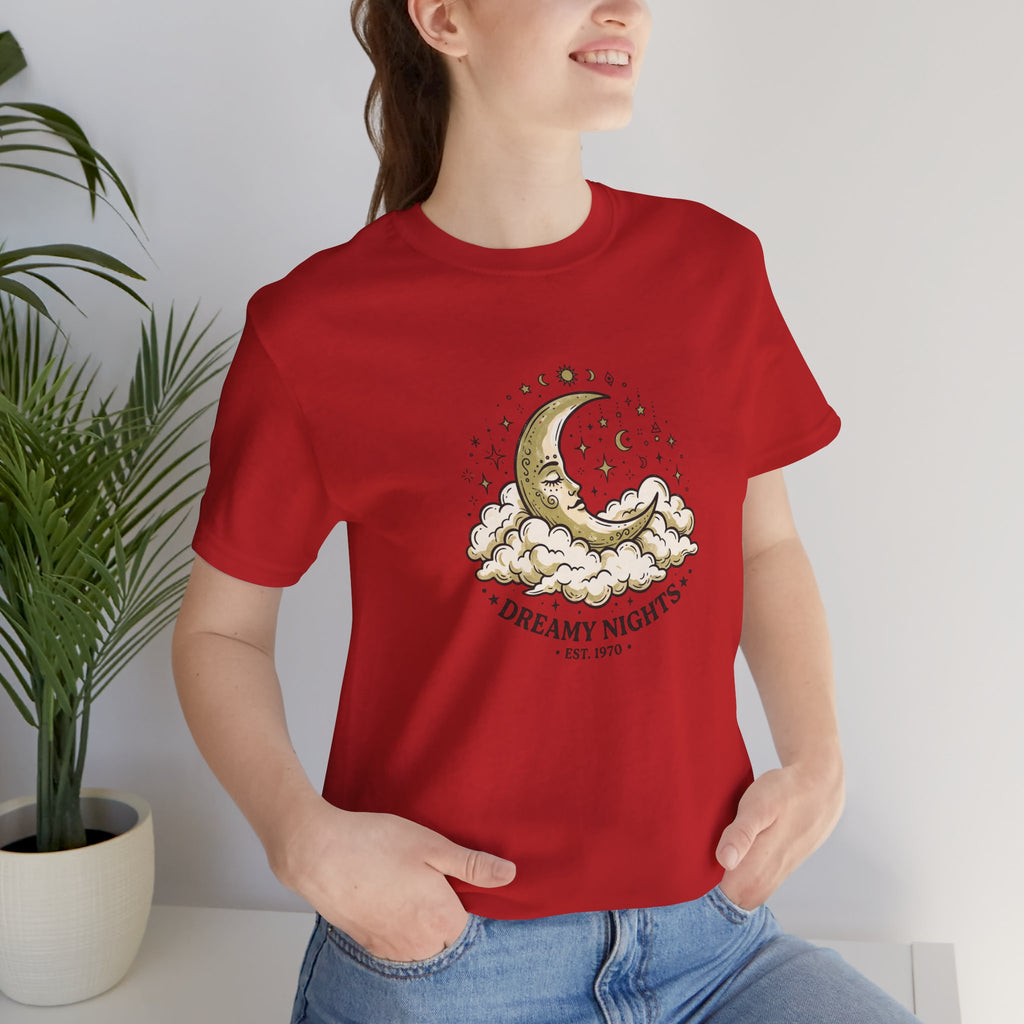 Dreamy Nights Moon Tee — Vintage Crescent Moon & Clouds Shirt