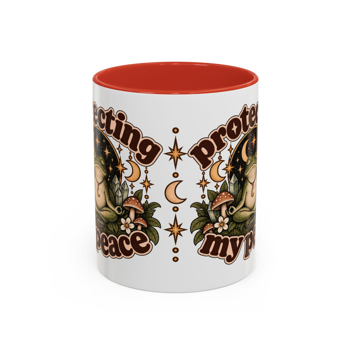 Protecting My Peace Mug — Frog & Mushroom Ceramic Coffee Mug