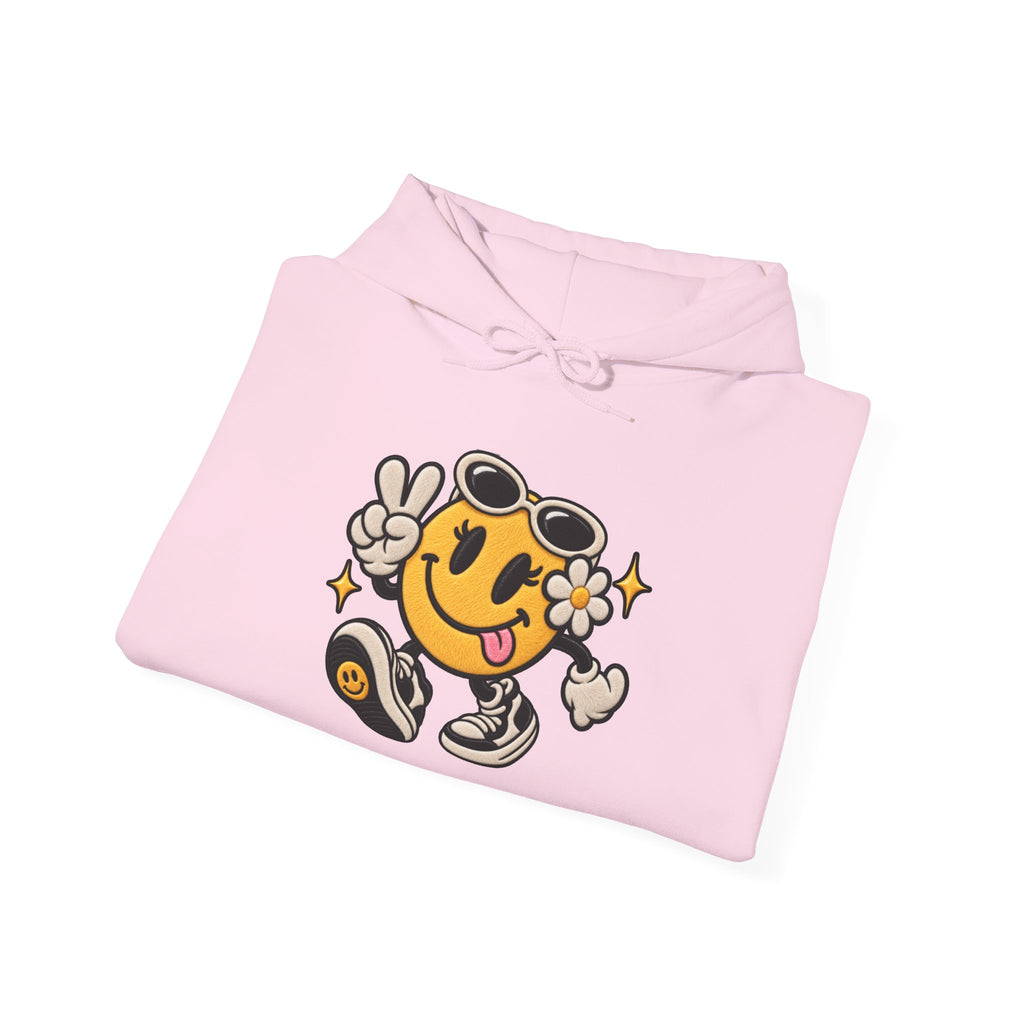 Smiley Peace Vibes Hoodie – Retro Dancing Smiley with Sunglasses