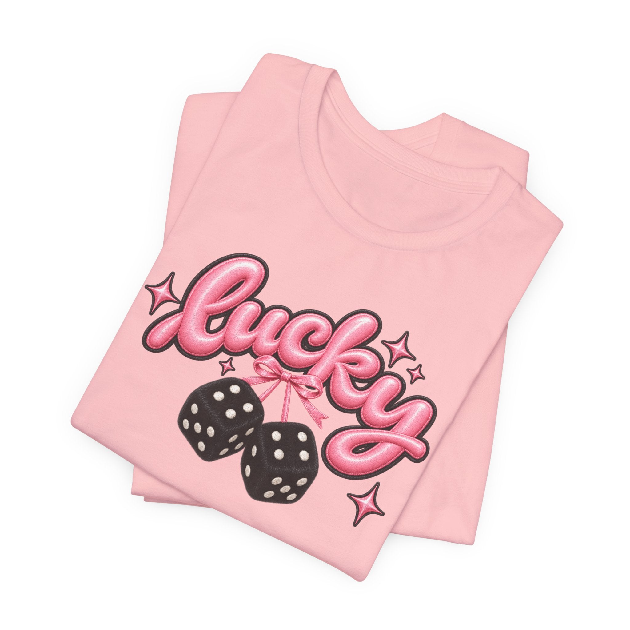 Lucky Dice Tee — Pink Retro "Lucky" Graphic T-Shirt