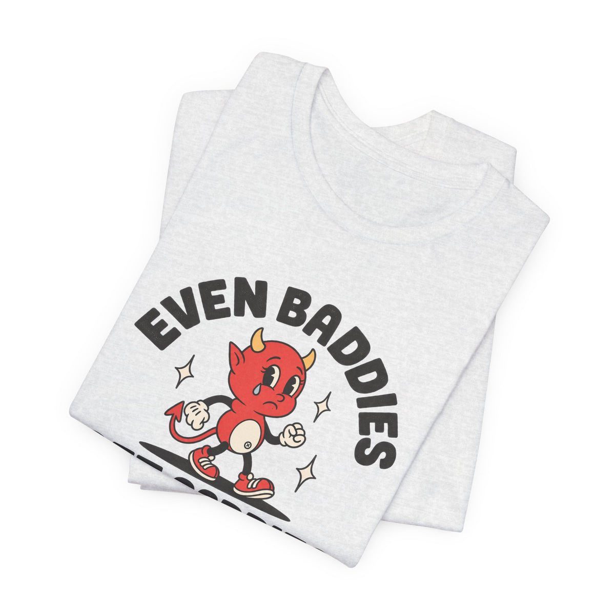Even Baddies Get Saddies Tee — Retro Devil Character Sadness Graphic T-Shirt