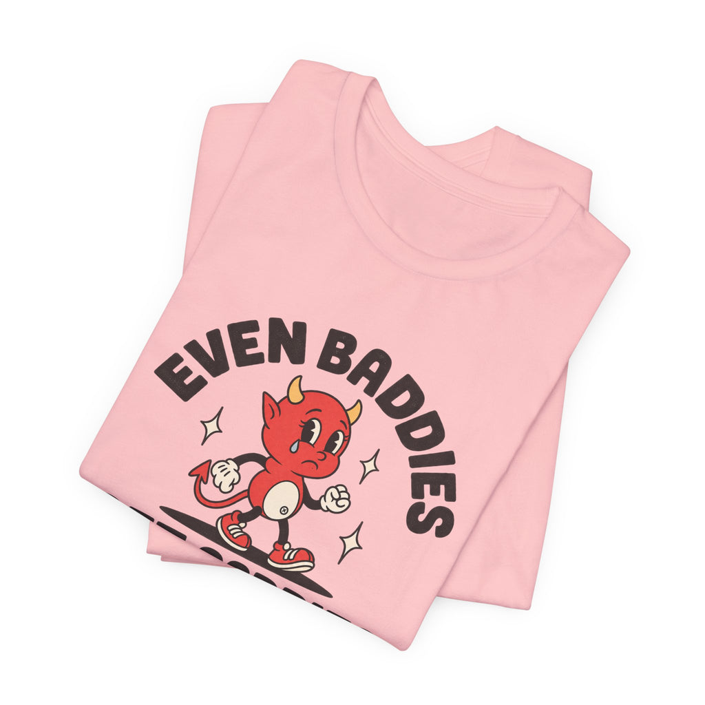 Even Baddies Get Saddies Tee — Retro Devil Character Sadness Graphic T-Shirt