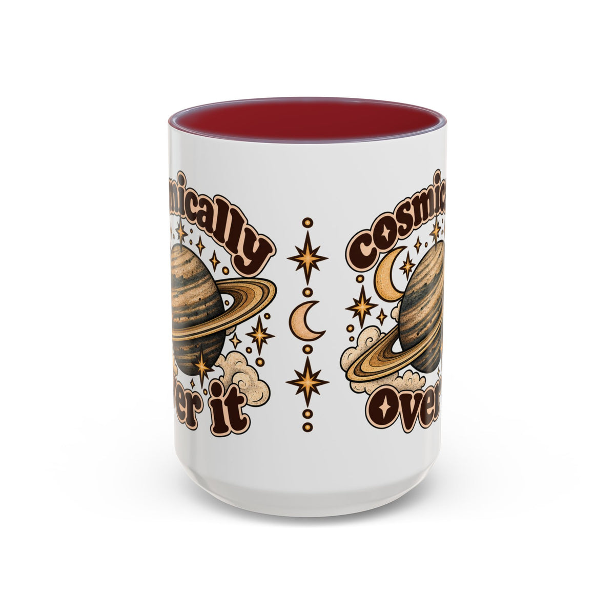Cosmically Over It Mug — Retro Planet Celestial Ceramic Coffee Mug
