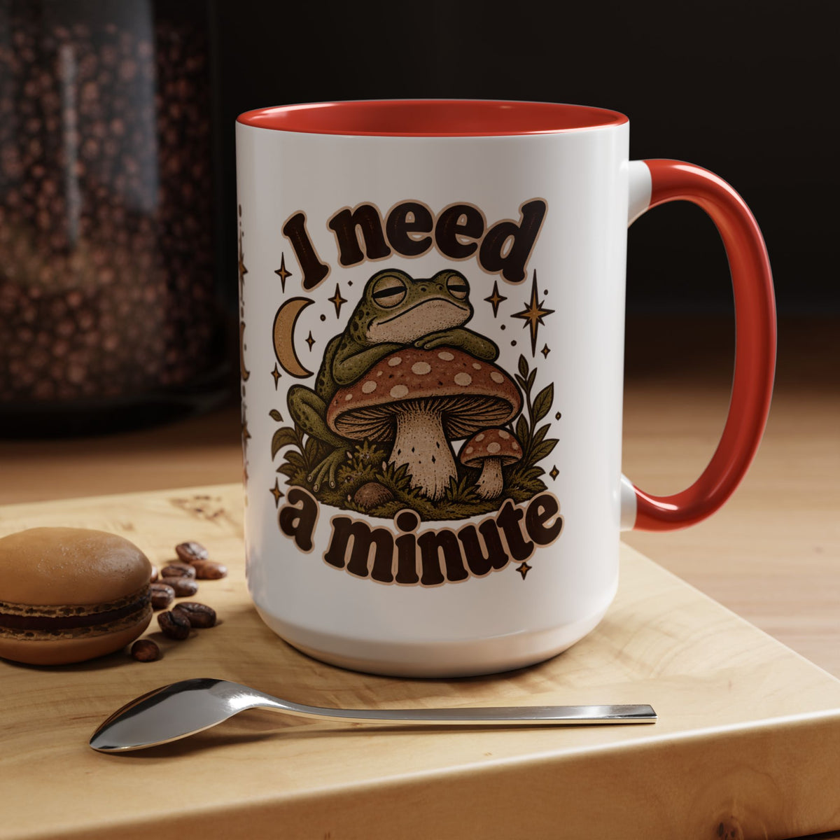 I Need a Minute Mug — Cozy Frog & Mushroom Ceramic Coffee Mug