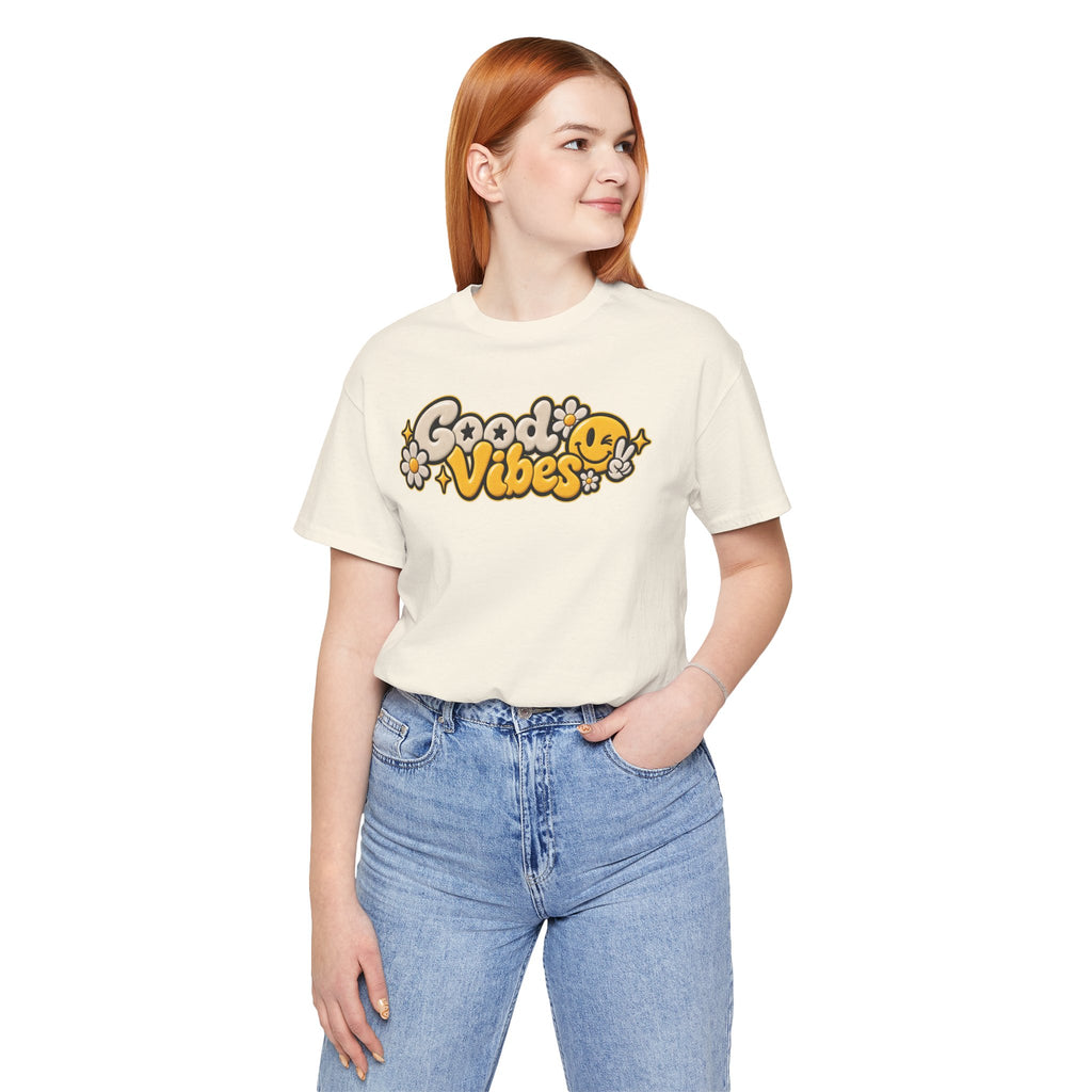 Good Vibes Retro Tee — Smiley Flower Graphic T-Shirt