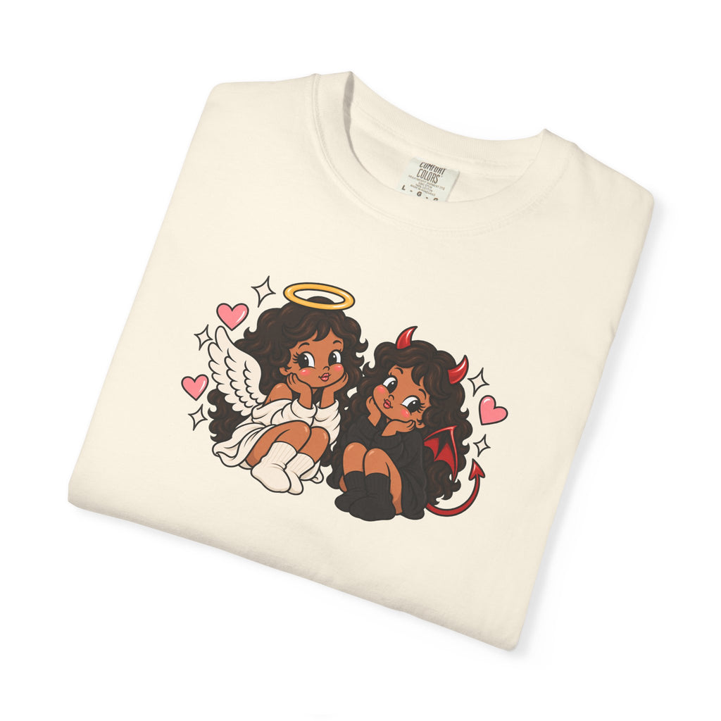 Angel and Devil Cute Graphic Tee — Kawaii Couple Illustration T-Shirt