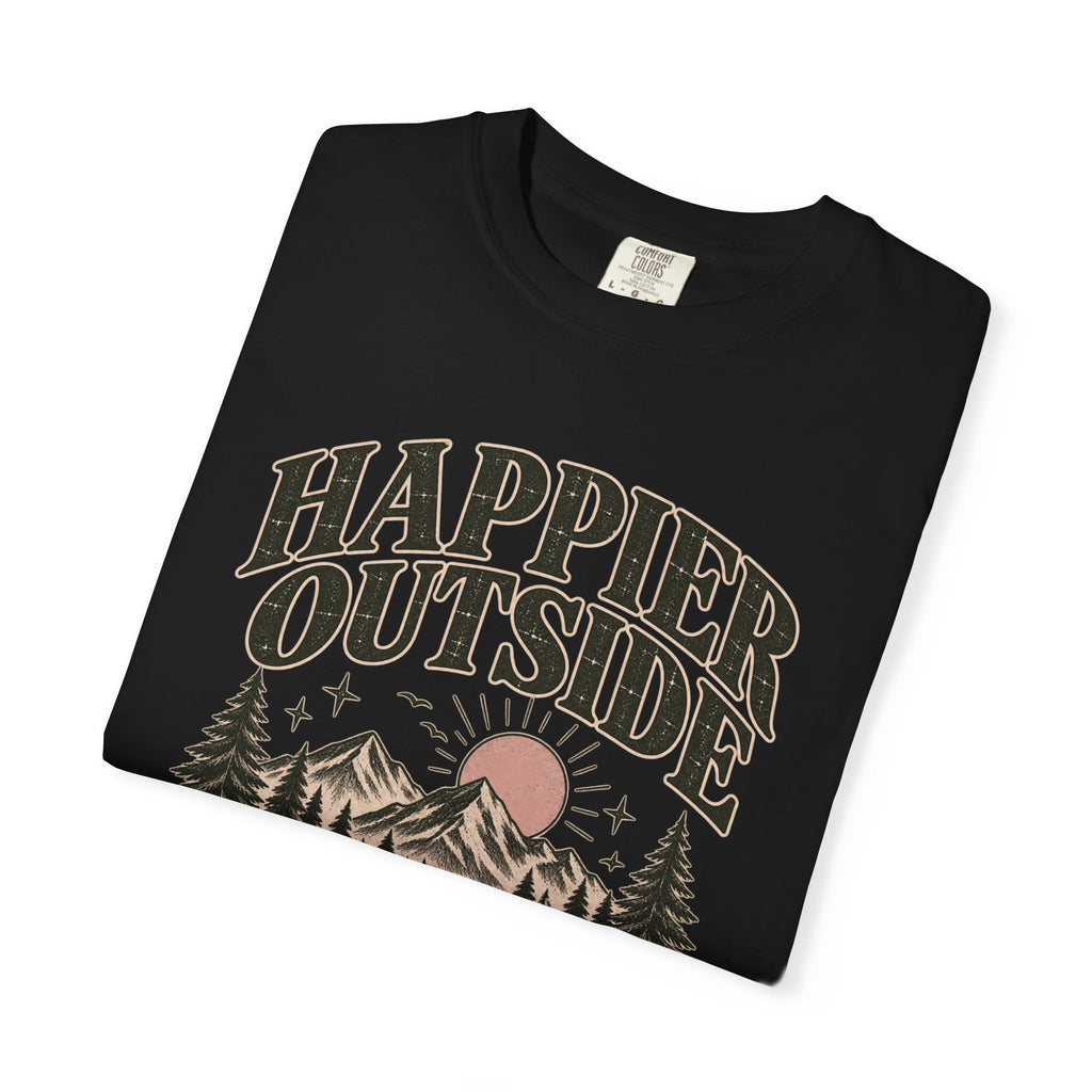 Happier Outside Tee — Nature Lover Graphic Garment-Dyed T-Shirt