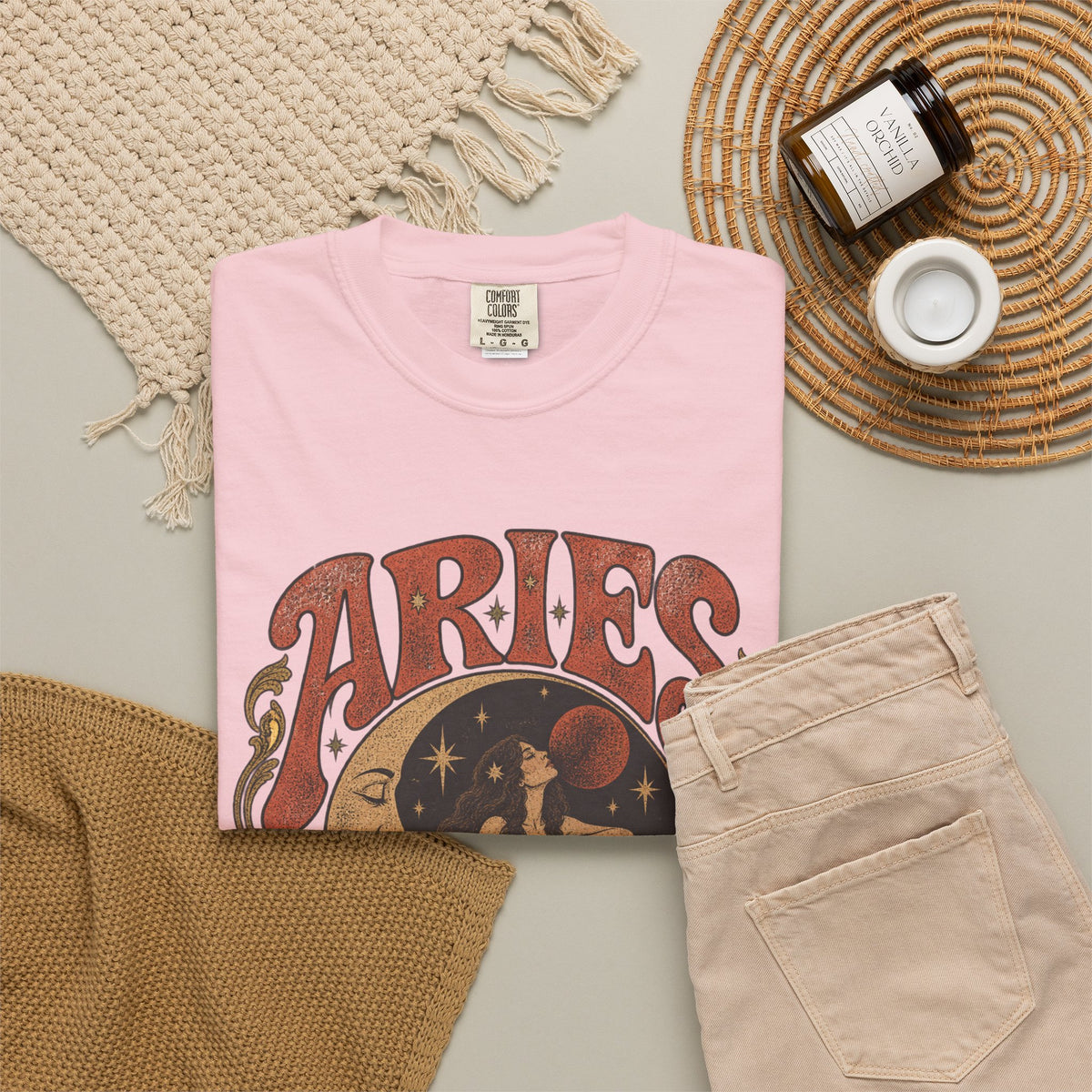 Aries Zodiac T‑Shirt — Vintage Moon & Ram Astrology Tee