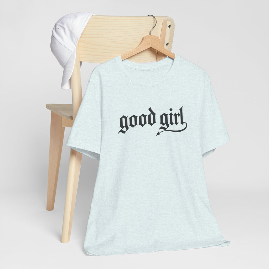 Good Girl Graphic Tee — Vintage Script White T-Shirt