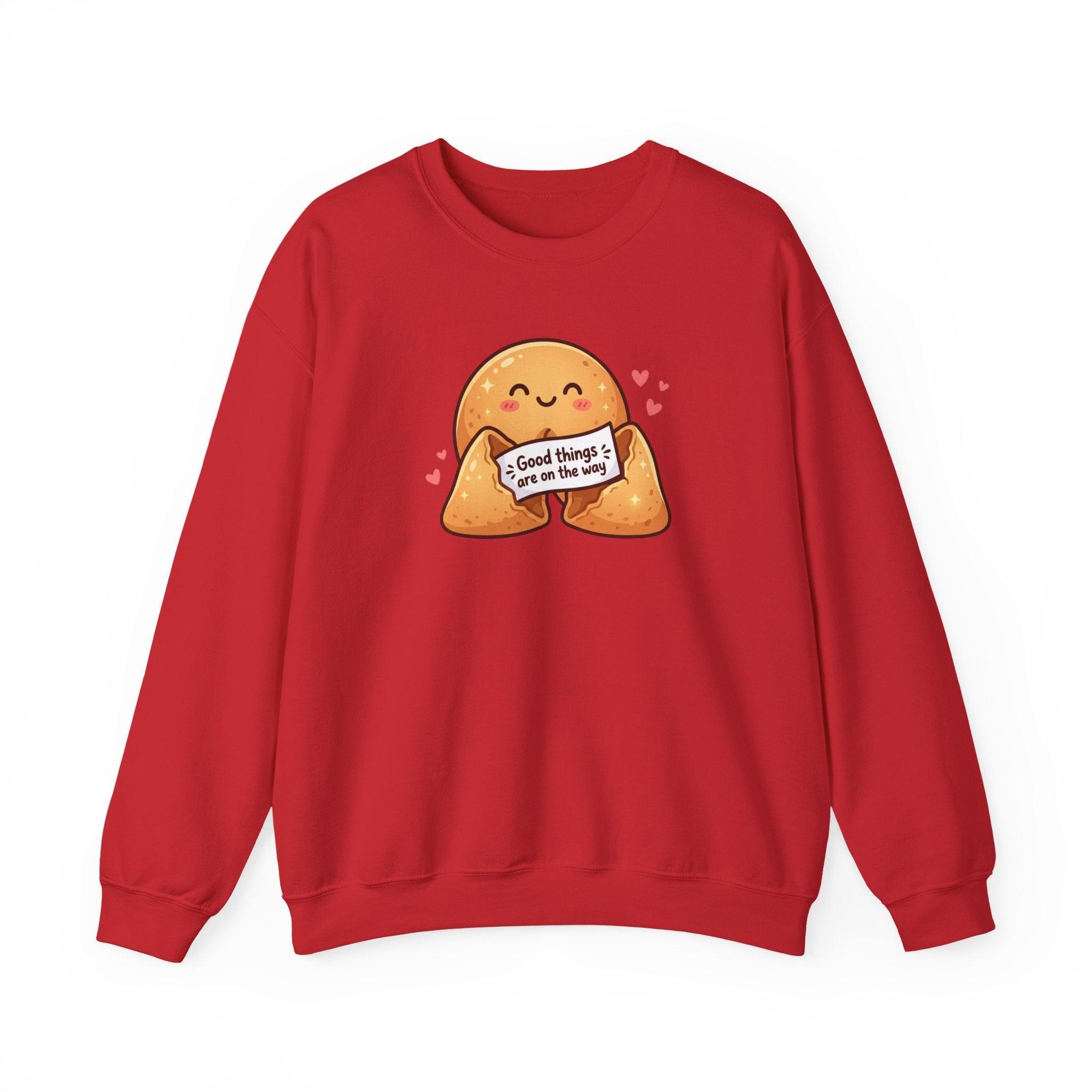 Crewneck Sweatshirt — Cute Fortune Cookie Graphic “Good Things Are On The Way”