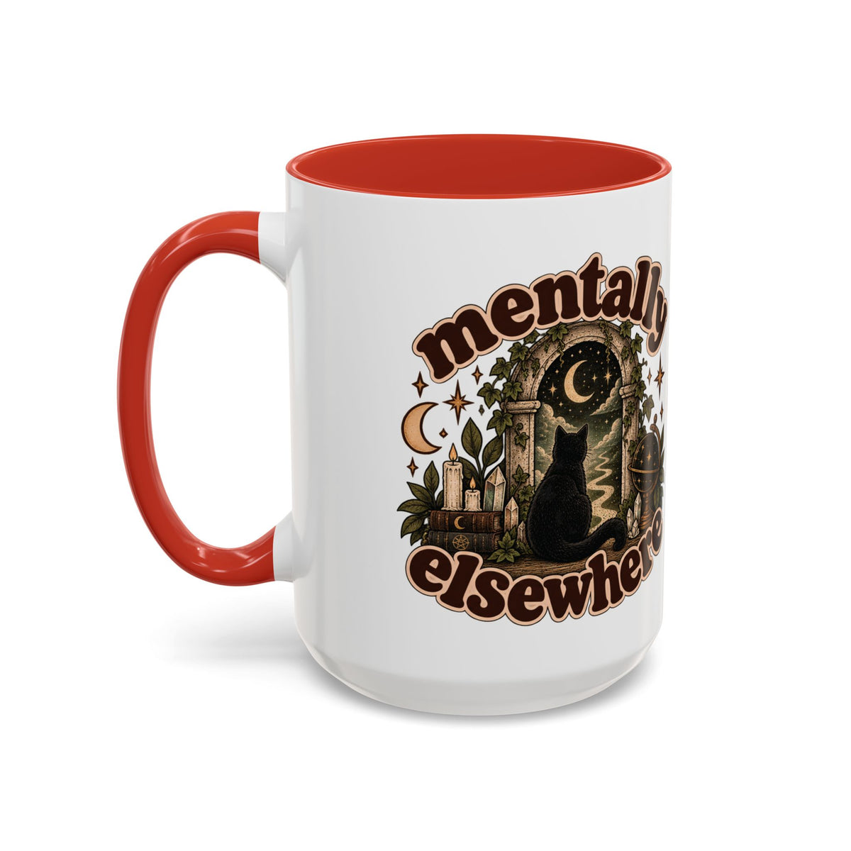 Mentally Elsewhere Mug — Black Cat Celestial Ceramic Coffee Mug