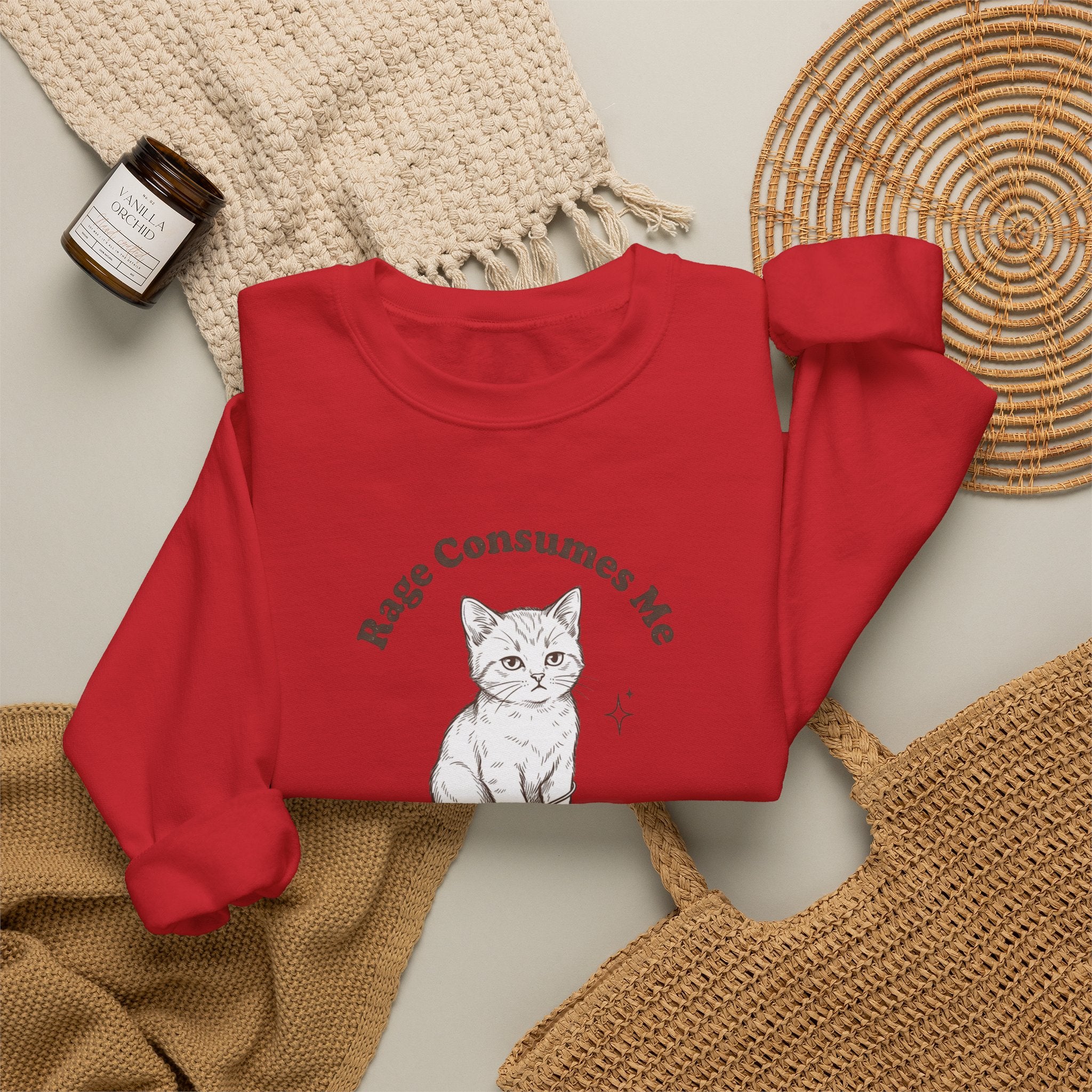 Rage Consumes Me kitten sweatshirt | vintage minimalist cat, ironic emotion