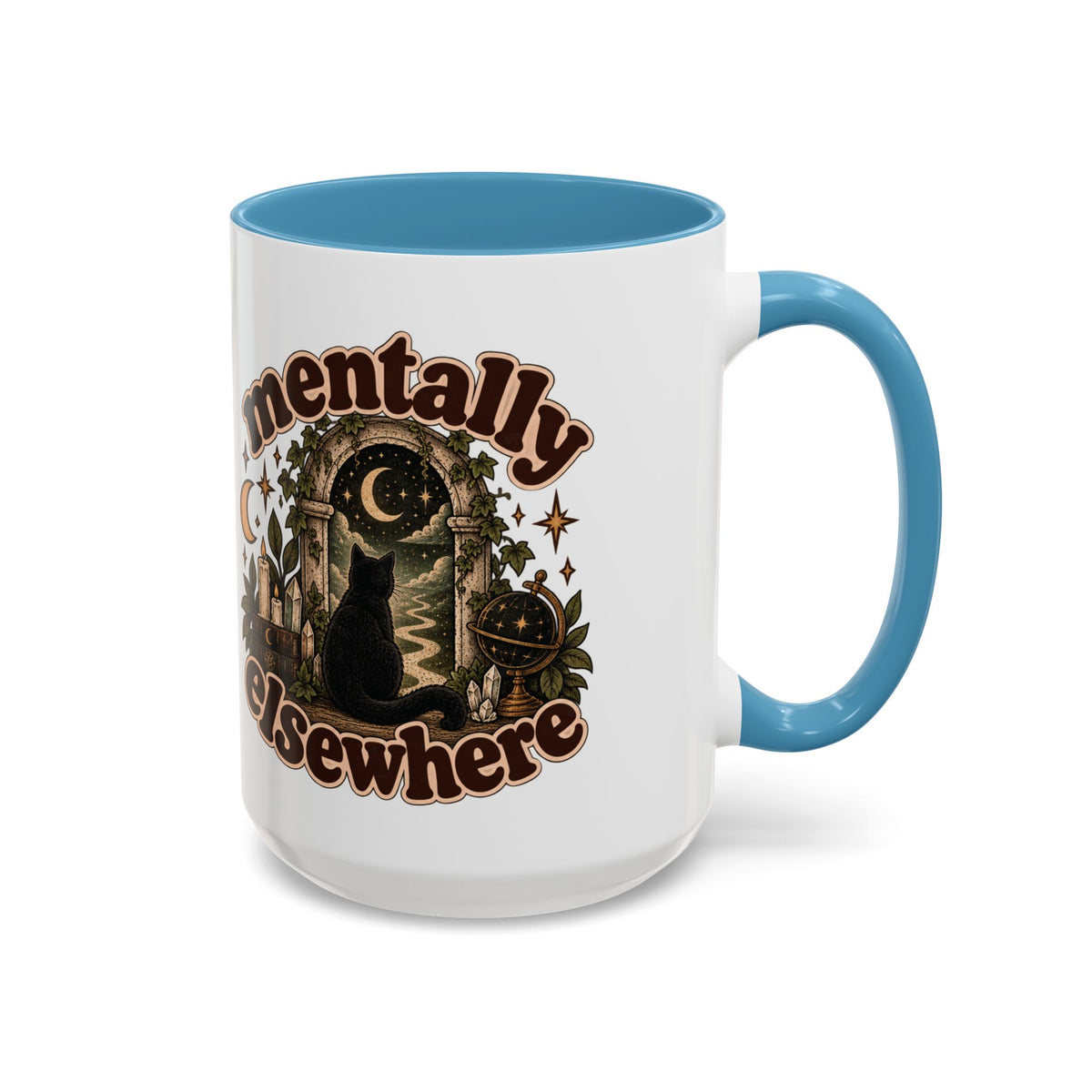 Mentally Elsewhere Mug — Black Cat Celestial Ceramic Coffee Mug