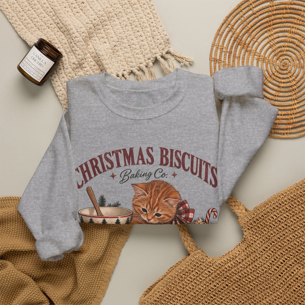 Crewneck Sweatshirt — Christmas Biscuits Baking Co. Cat Holiday Sweatshirt