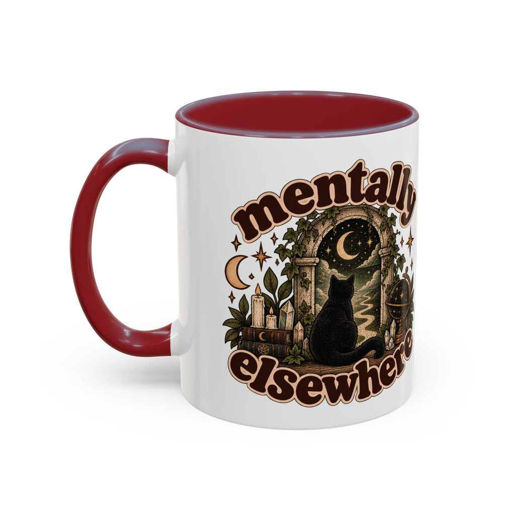 Mentally Elsewhere Mug — Black Cat Celestial Ceramic Coffee Mug