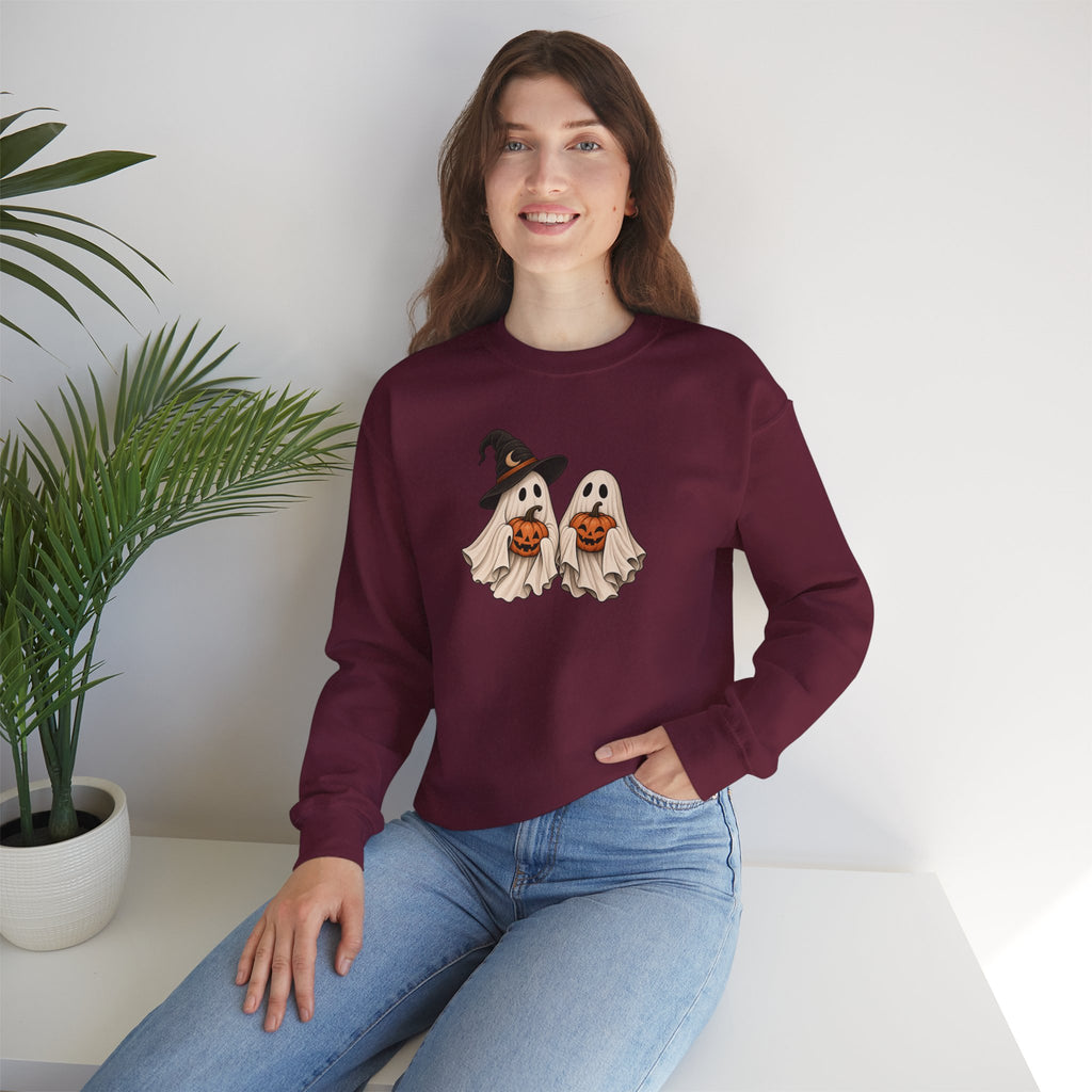 Halloween Ghosts Crewneck Sweatshirt — Cute Witch & Ghost Trick-or-Treat Design
