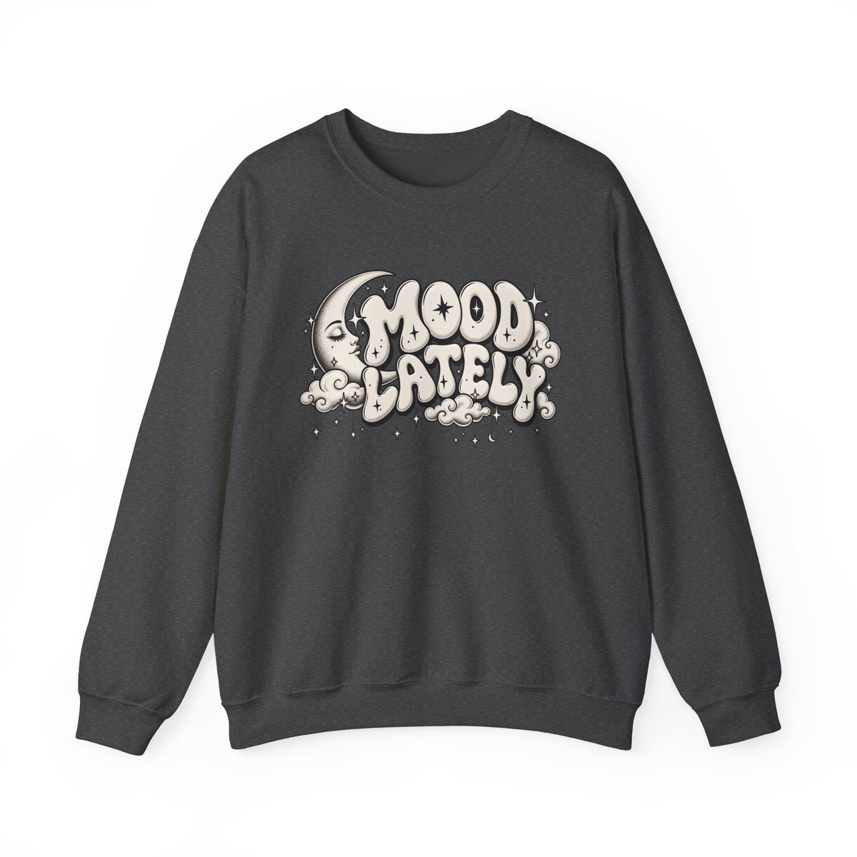 Crewneck Sweatshirt — 'Mood Lately' Retro Moon Graphic