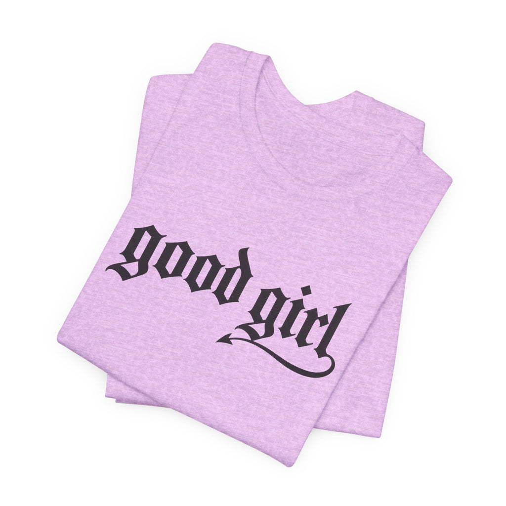Good Girl Graphic Tee — Vintage Script White T-Shirt
