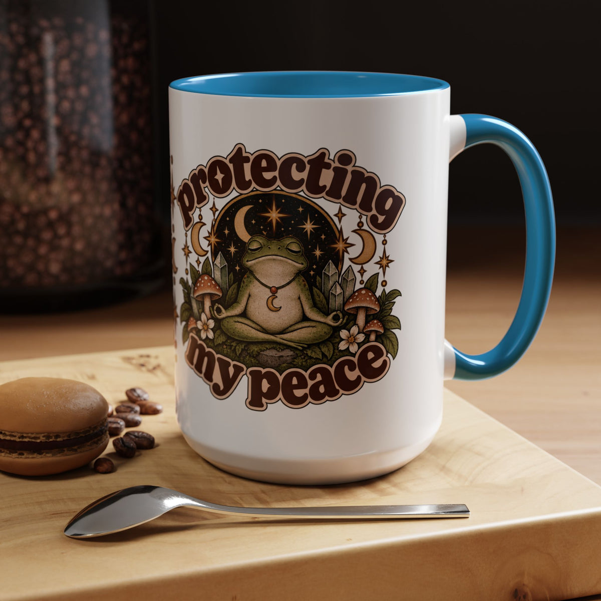 Protecting My Peace Mug — Frog & Mushroom Ceramic Coffee Mug