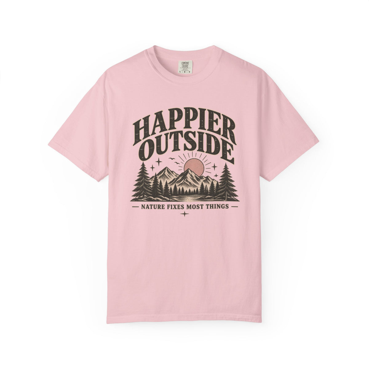 Happier Outside Tee — Nature Lover Graphic Garment-Dyed T-Shirt