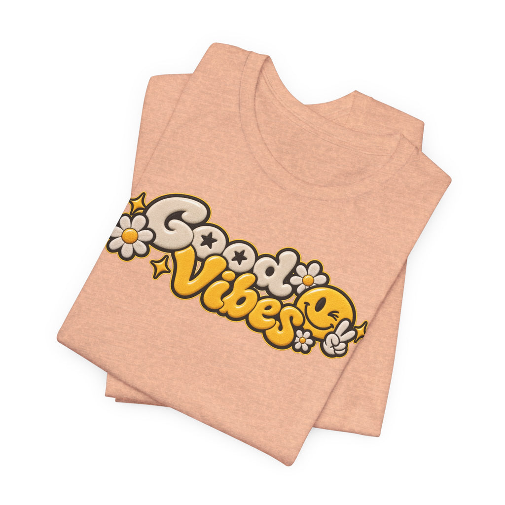 Good Vibes Retro Tee — Smiley Flower Graphic T-Shirt