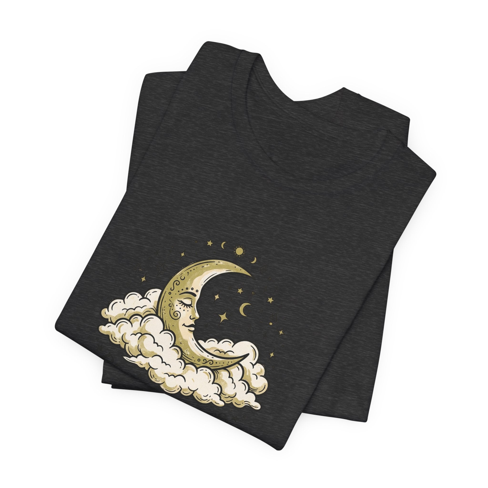 Dreamy Nights Moon Tee — Vintage Crescent Moon & Clouds Shirt