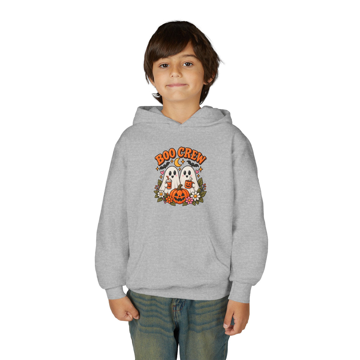 Youth 'Boo Crew' Halloween Hoodie — Cute Ghosts & Pumpkin Kids Sweatshirt