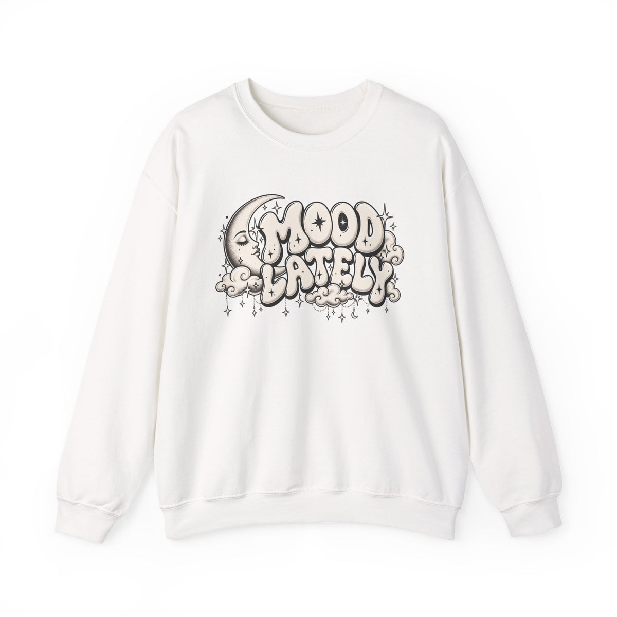 Crewneck Sweatshirt — 'Mood Lately' Retro Moon Graphic