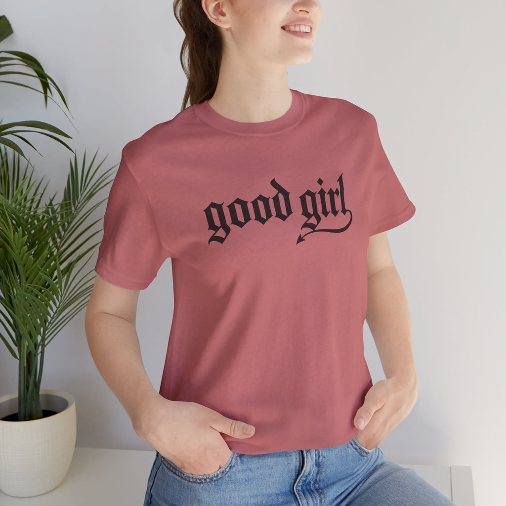 Good Girl Graphic Tee — Vintage Script White T-Shirt