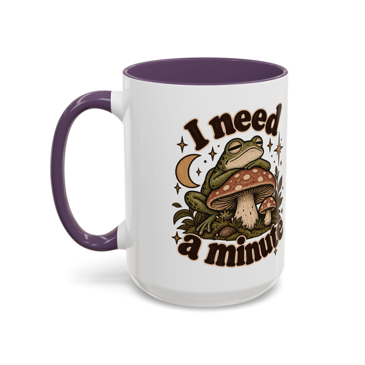 I Need a Minute Mug — Cozy Frog & Mushroom Ceramic Coffee Mug
