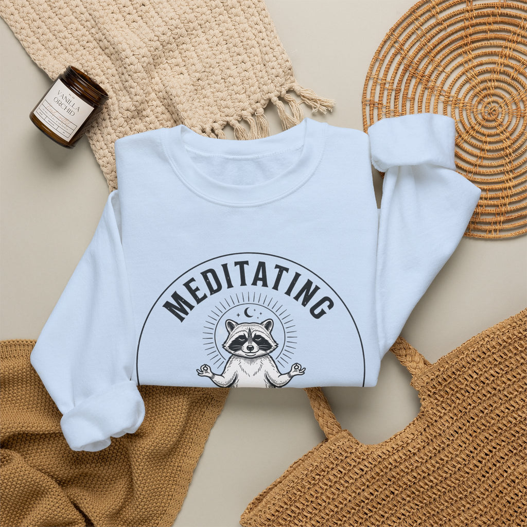Meditating Raccoon Sweatshirt | Feral Raccoon Aesthetic, Celestial Wilderness